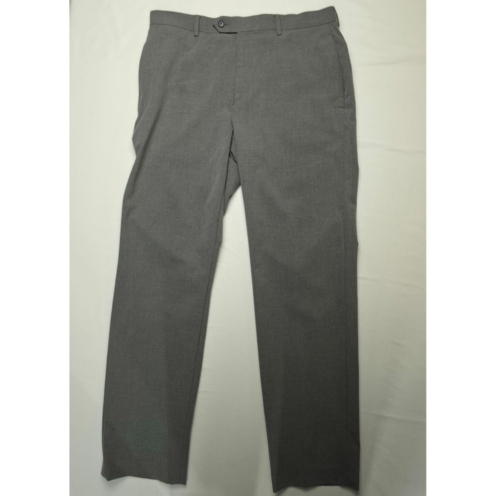 Mens Grey Dress‎ Pants  33x32 Flat Front Stretch Business Casual Trousers NEW